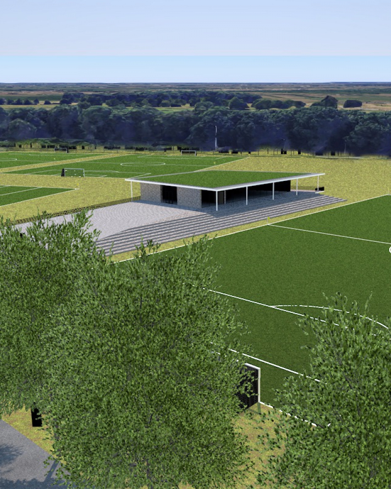 groenwit architect Apeldoorn impressie voetbalclub kantine terrein