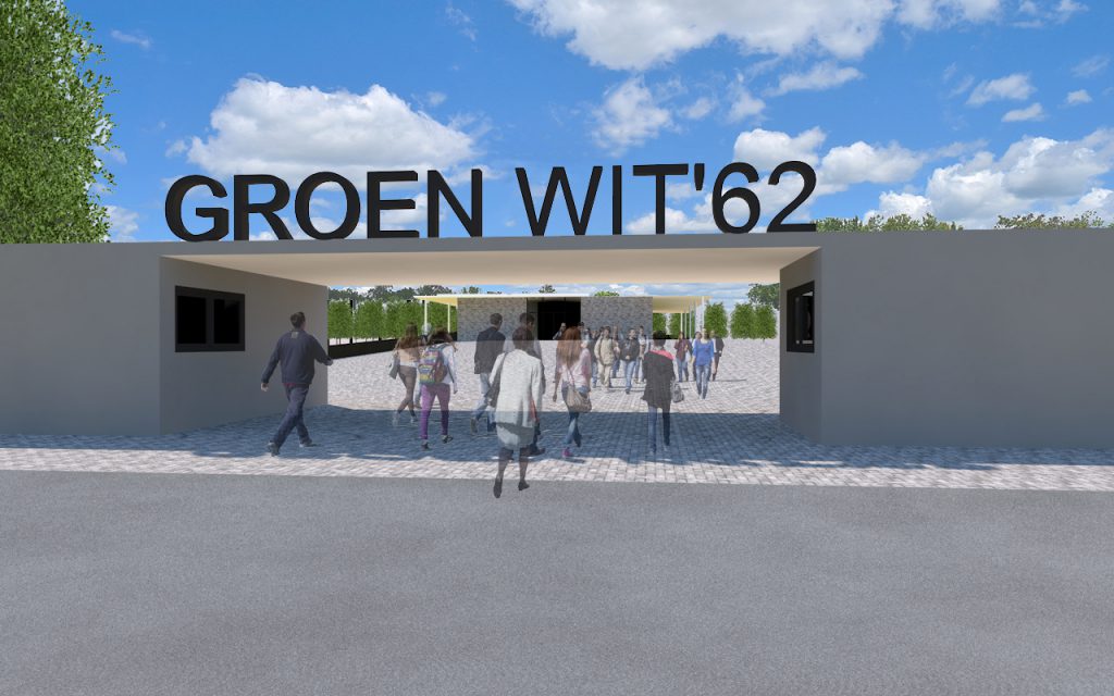 groenwit architect Apeldoorn impressie voetbalclub kantine glas entree