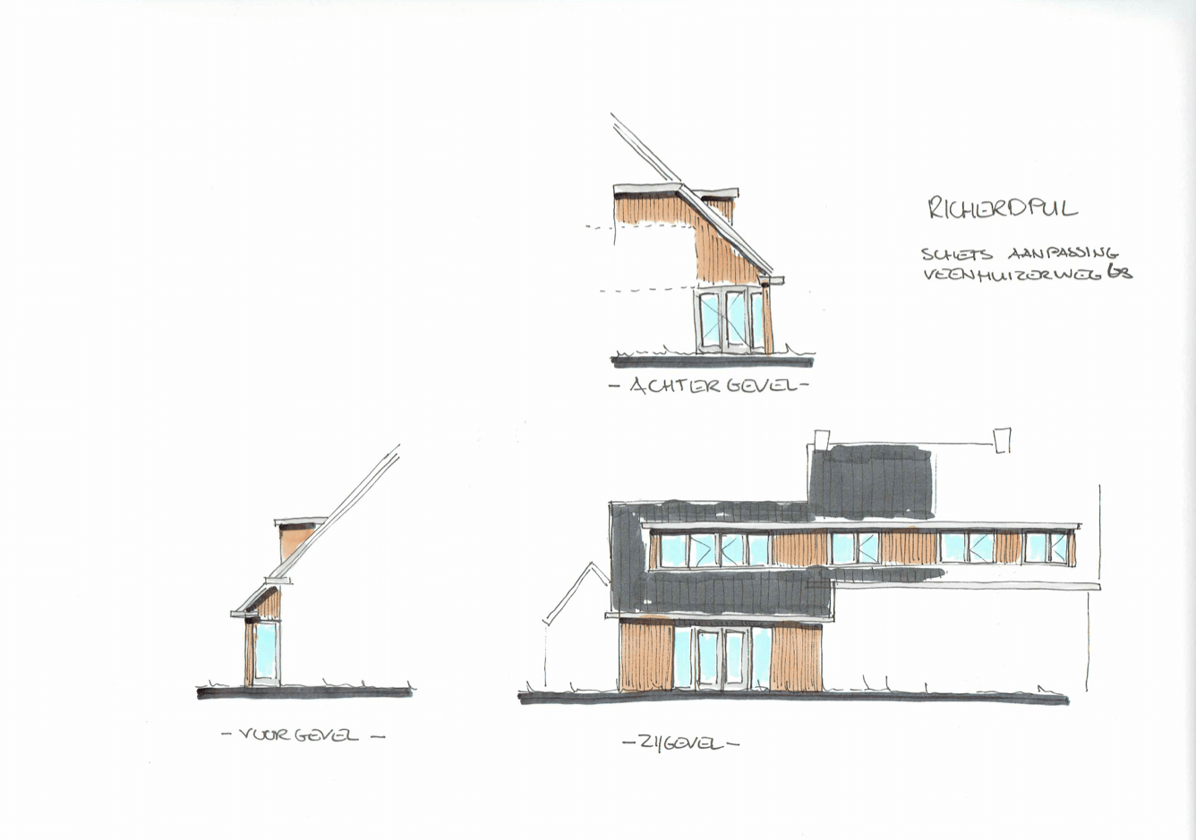 uitbreiding woning veenhuizerweg Apeldoorn architect schets gevels gevel hout